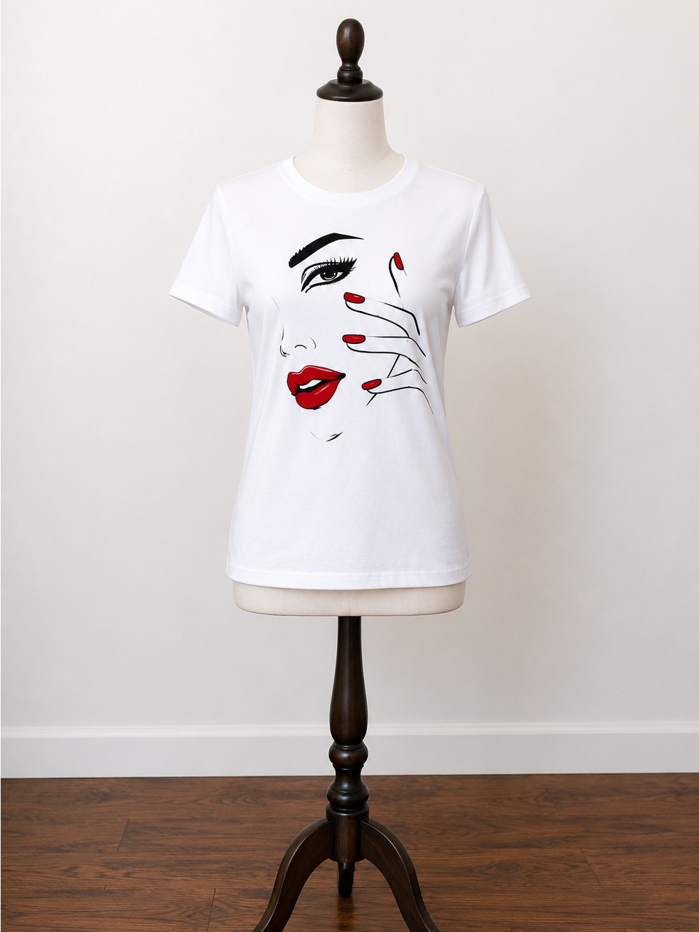 White Graphic Tee with Red and Black Design